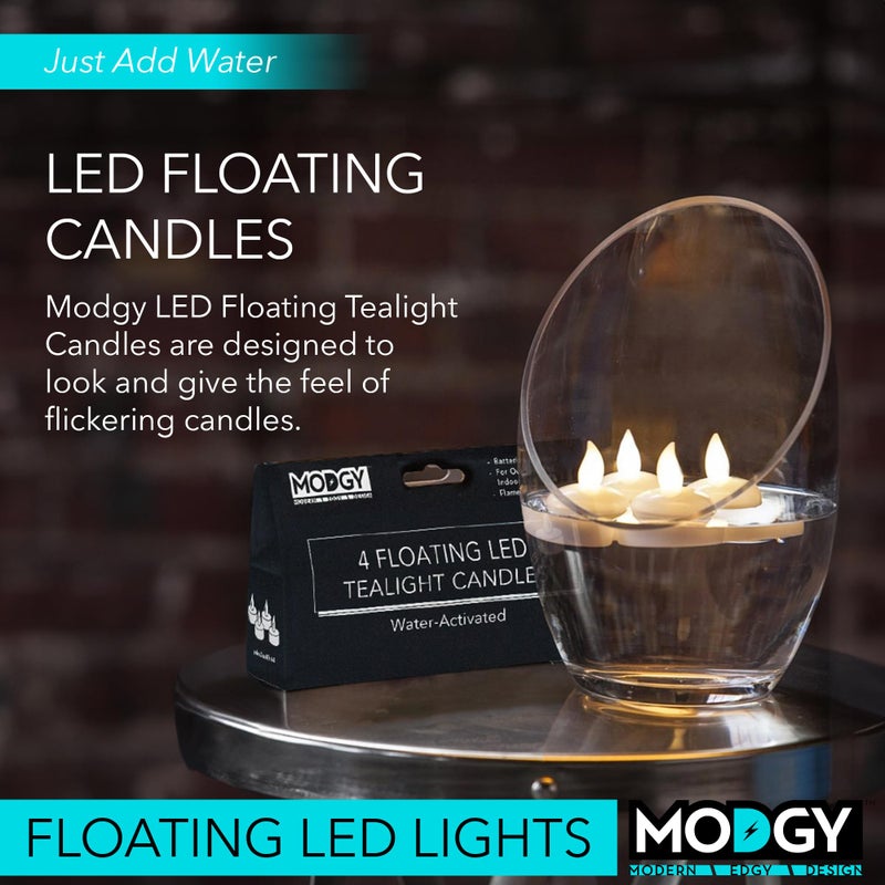 MODGY LED Floating Tealight Candles Flameless Battery Operated Flickering Light Candle, Water-Activated, White, Set of 4 - Image 2